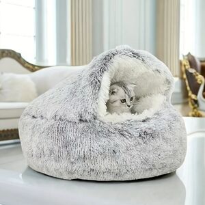 Cozy Gray Enclosed Cat Bed. NIP